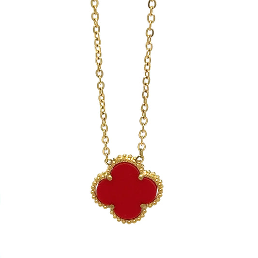 Necklace with Single Clover Charm in Red