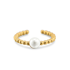 Gold adjustable ring with twisted pattern and small pearl