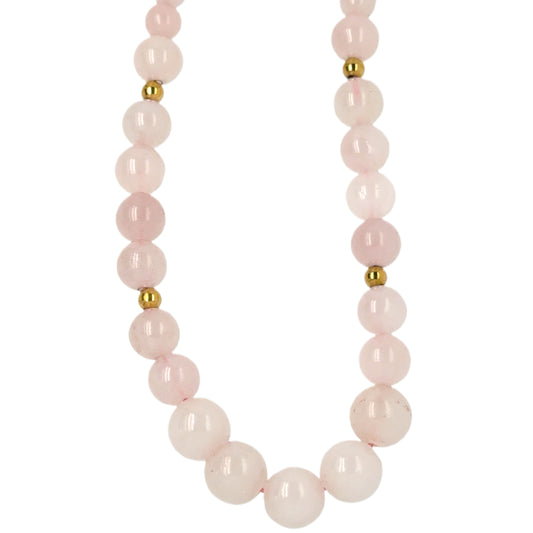 necklace with 6-10mm Rose Quartz gemstone and gold beads
