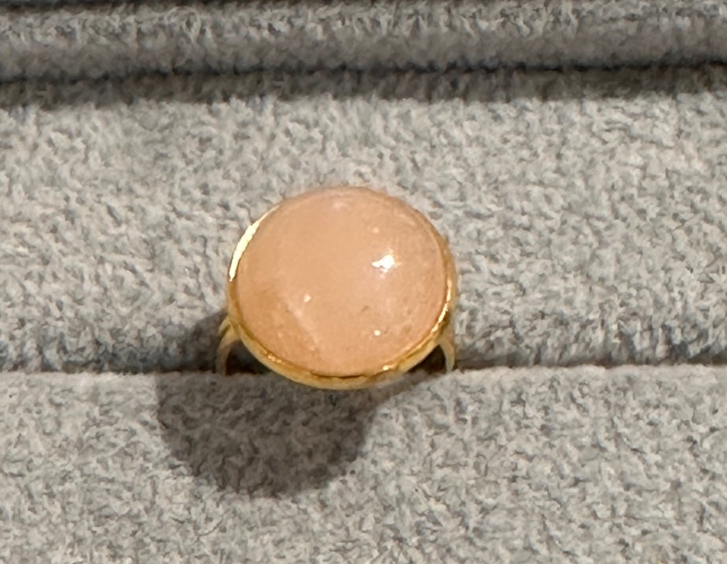 gold plated adjustable ring with rose quartz round gemstone