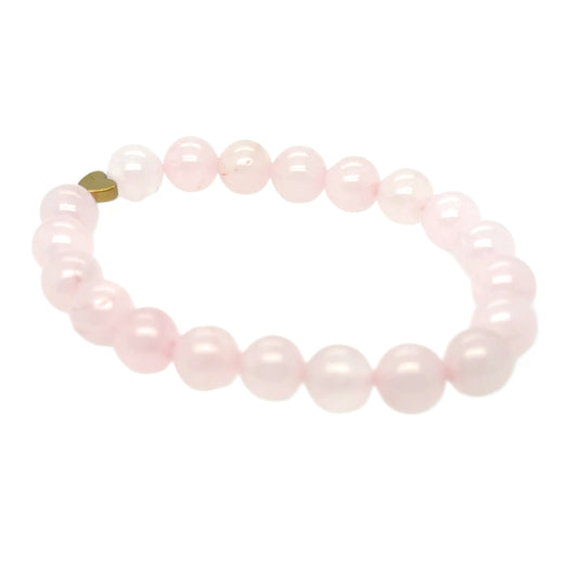 This bracelet is made with 8mm Rose Quartz gemstones and a small Hematite heart bead on a strong stretchy elastic
