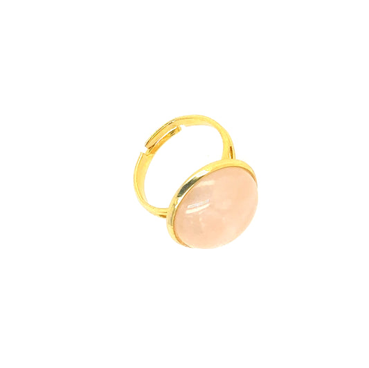 gold plated ring with rose quartz round gemstone
