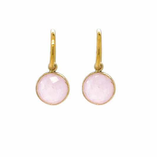 gold hoop earrings with gorgeous Rose Quartz semi-precious gemstone round charms