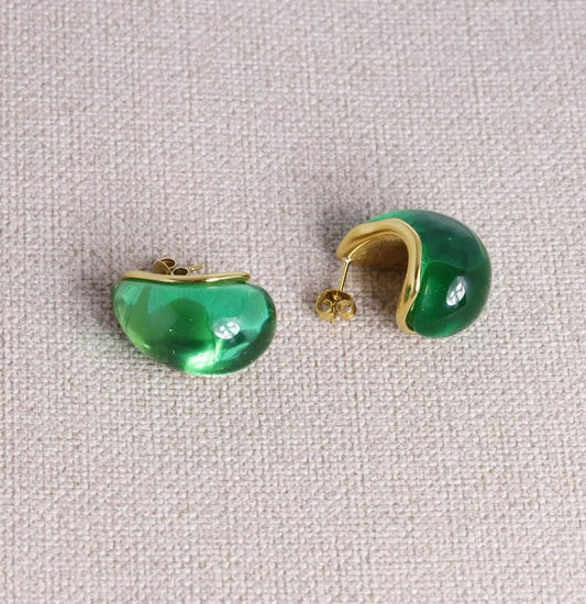 Lovely green and gold rounded teardrop earrings