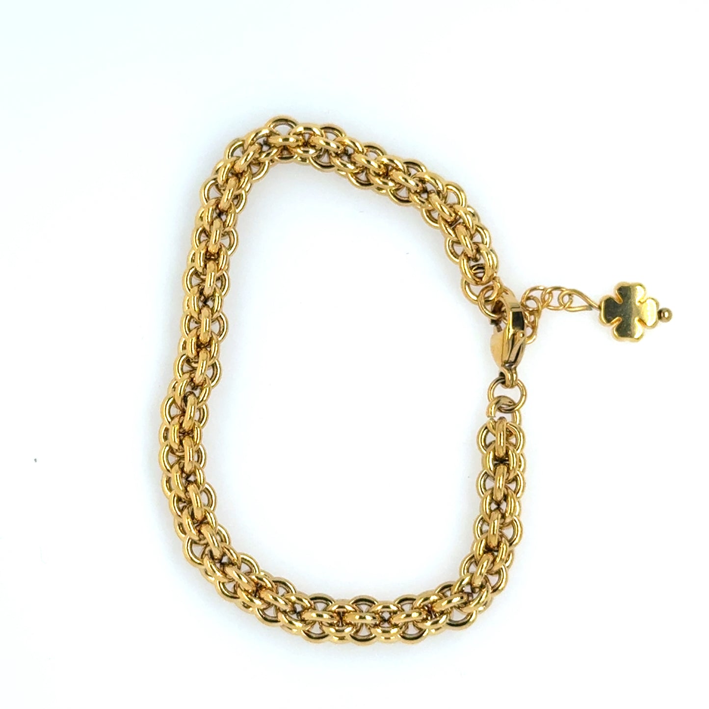 Gold chain bracelet on a white background