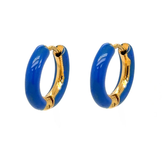 Huggie hoop earrings with royal blue enamel