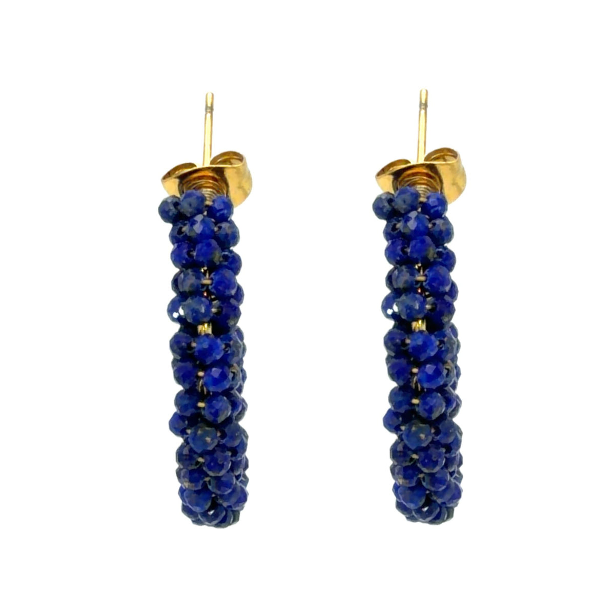 Hoop earrings with wrapped royal blue tiny beads.