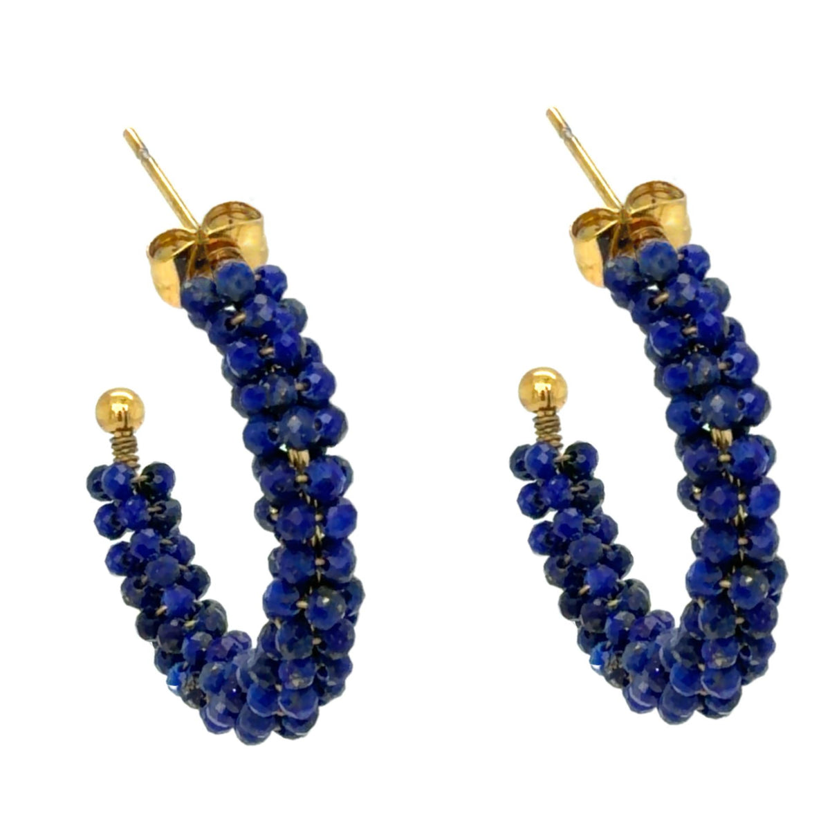 Lovely hoop earrings with wrapped royal blue beads