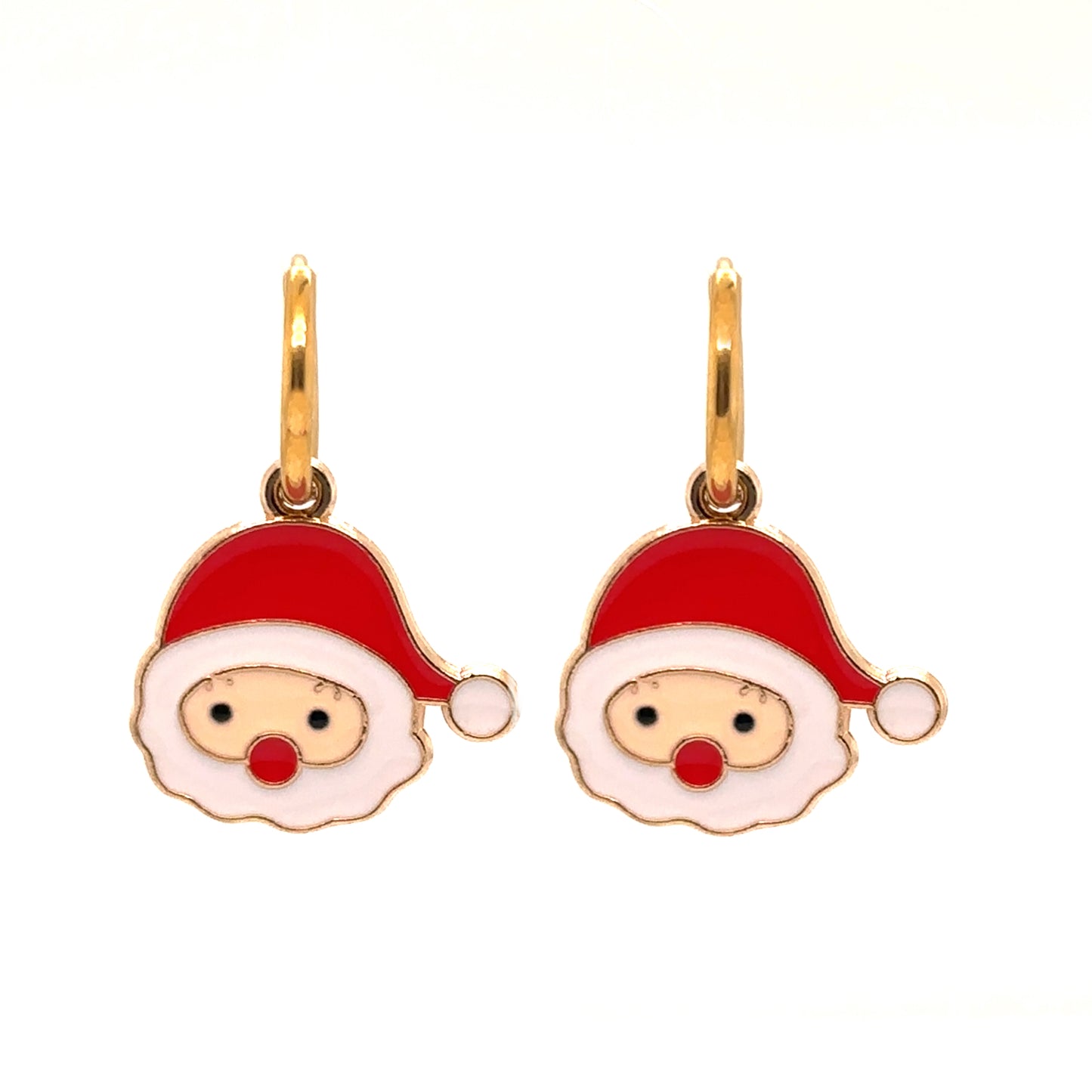 Delicate gold hoop earrings with Santa Claus shaped charms