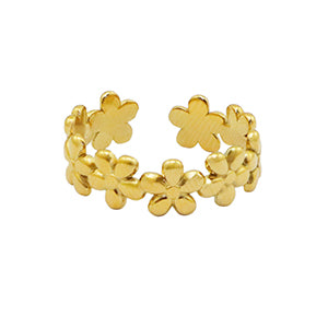 Gold adjustable ring with small gold flowers all around