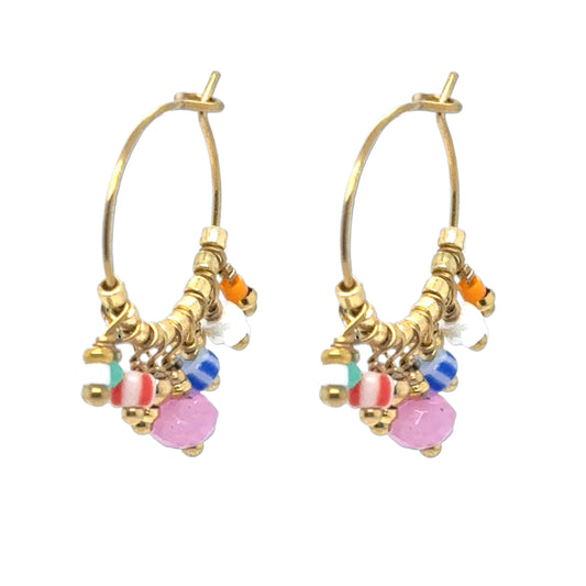 Small thin hoops with colourful gold beads