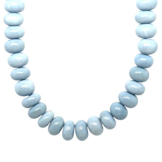 Gorgeous necklace with smooth pastel blue Opal gemstone rondelle beads