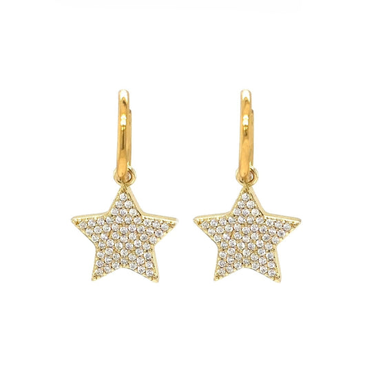 gold hoop earrings with star shaped large sparkly charms