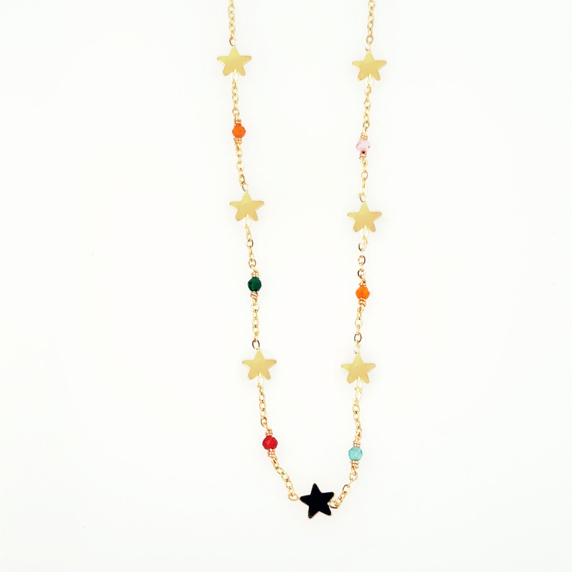 Necklace with star-shaped beads on a white background