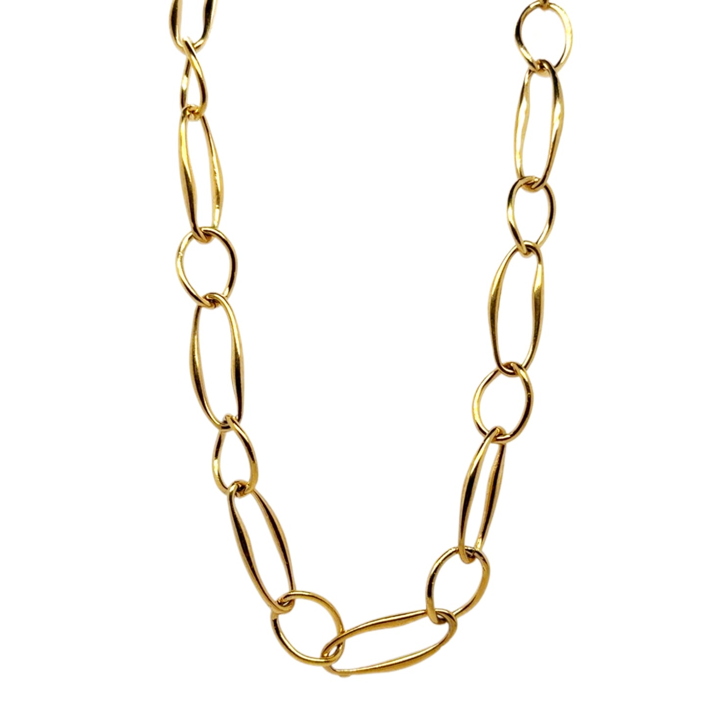 Gold chain necklace on a white background