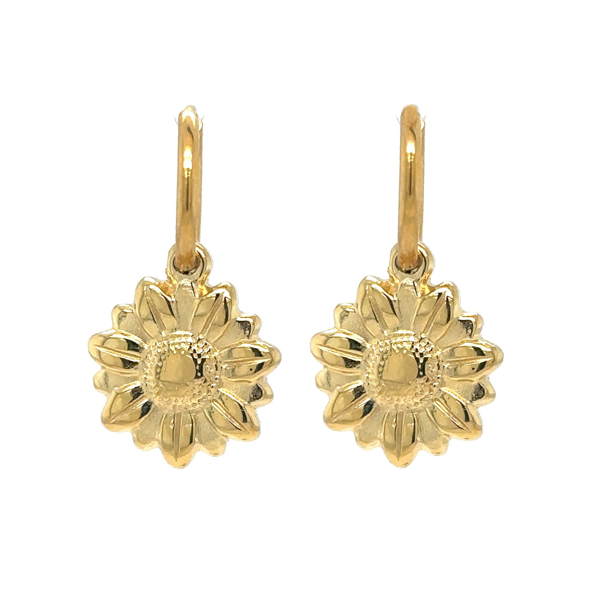 gold hoop earrings with small sunflower gold charms