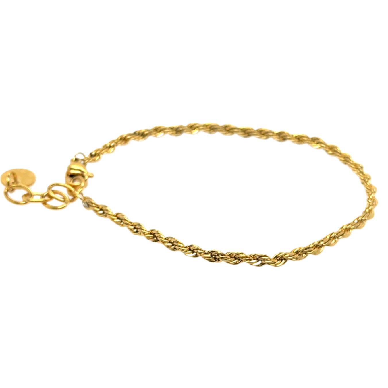 Gold bracelet with twisted chain on a white background