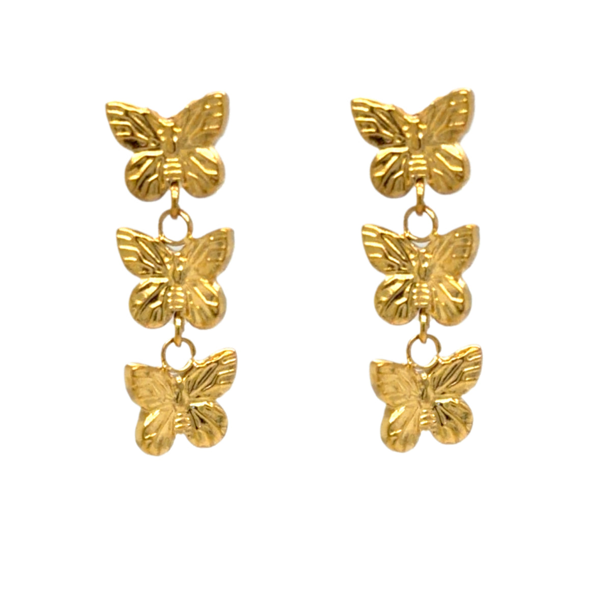 Gold earrings with three matt circles connected together