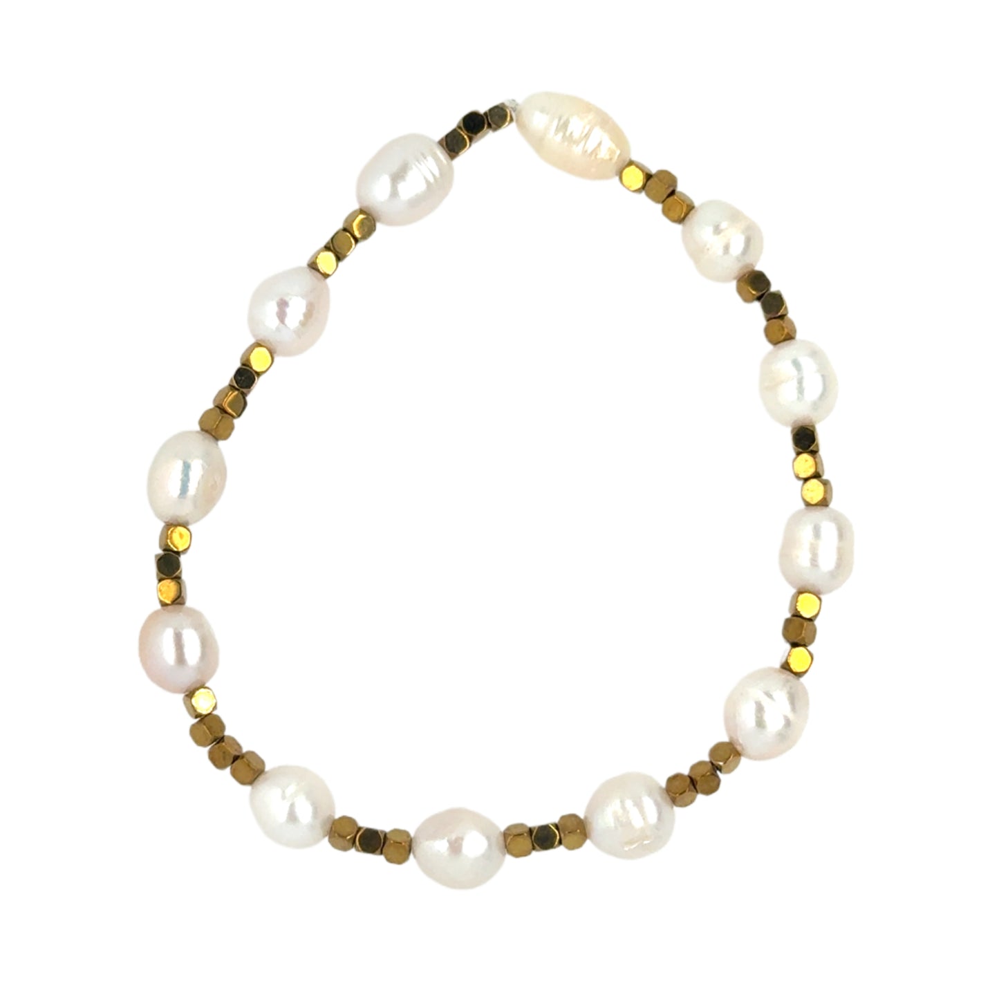 bracelet with Hematite gemstone square beads and freshwater pearls