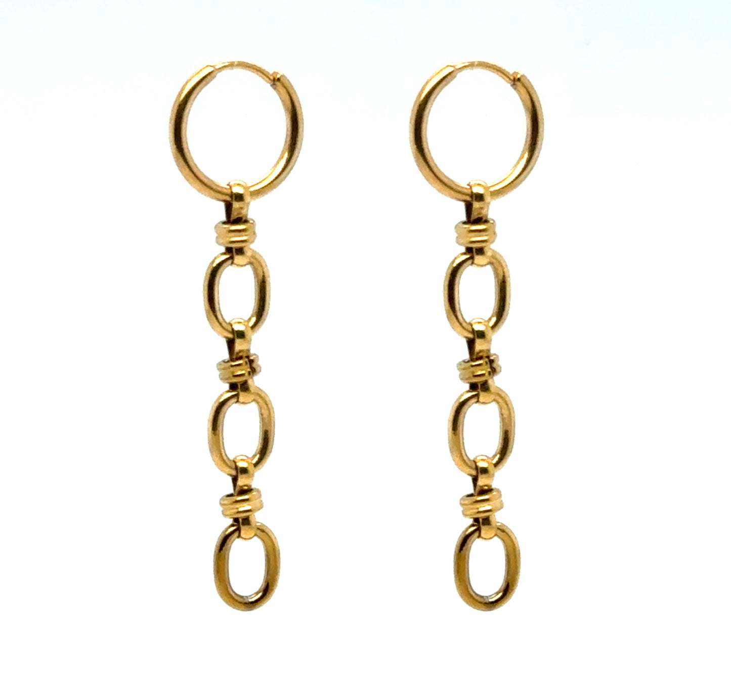 Gold hoops with dangling charm made from 2 or 3 links of a lovely oval chain