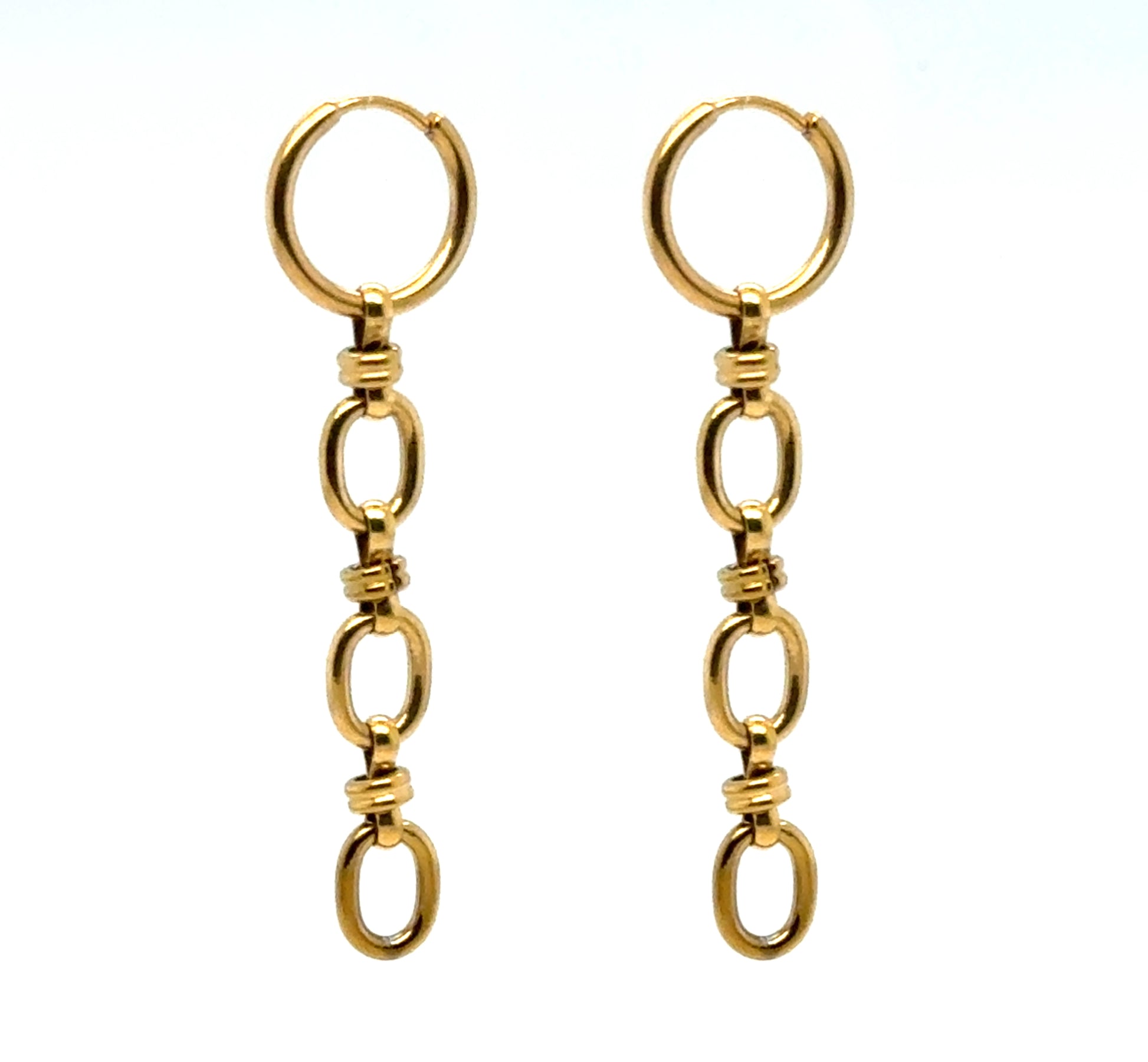 Gold hoops with dangling charm made from 2 or 3 links of a lovely oval chain