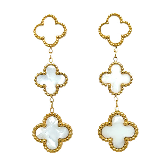 Three Clover Earrings in White