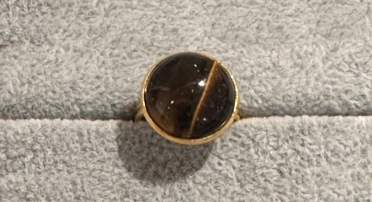 gold plated adjustable ring with tiger eye round gemstone