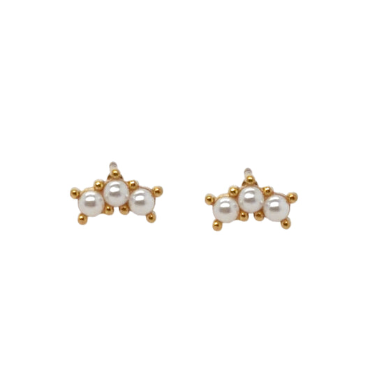 Tiny stud earrings with three pearls.