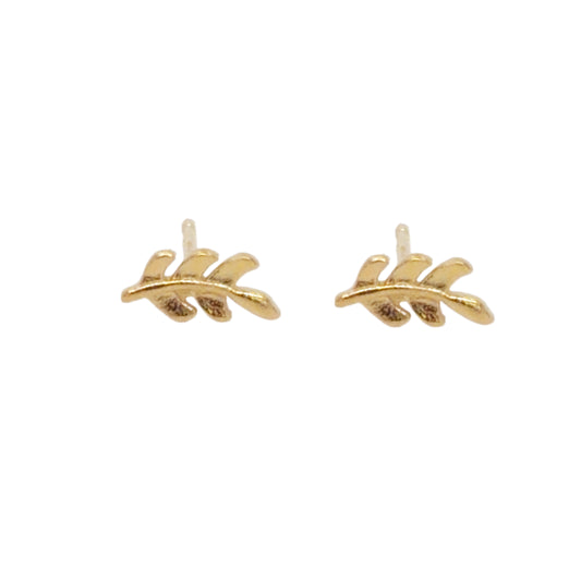 Tiny stud earrings with a fern leaf design