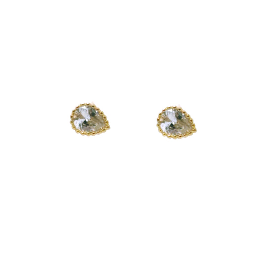 Stud earrings with a small sparkly diamond in the shape of a teardrop