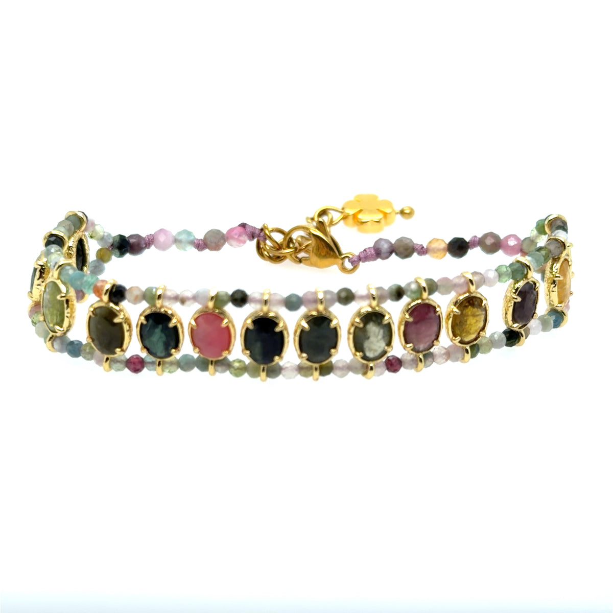 Gorgeous double stranded Tourmaline gemstone bracelet lined with oval multicoloured stones