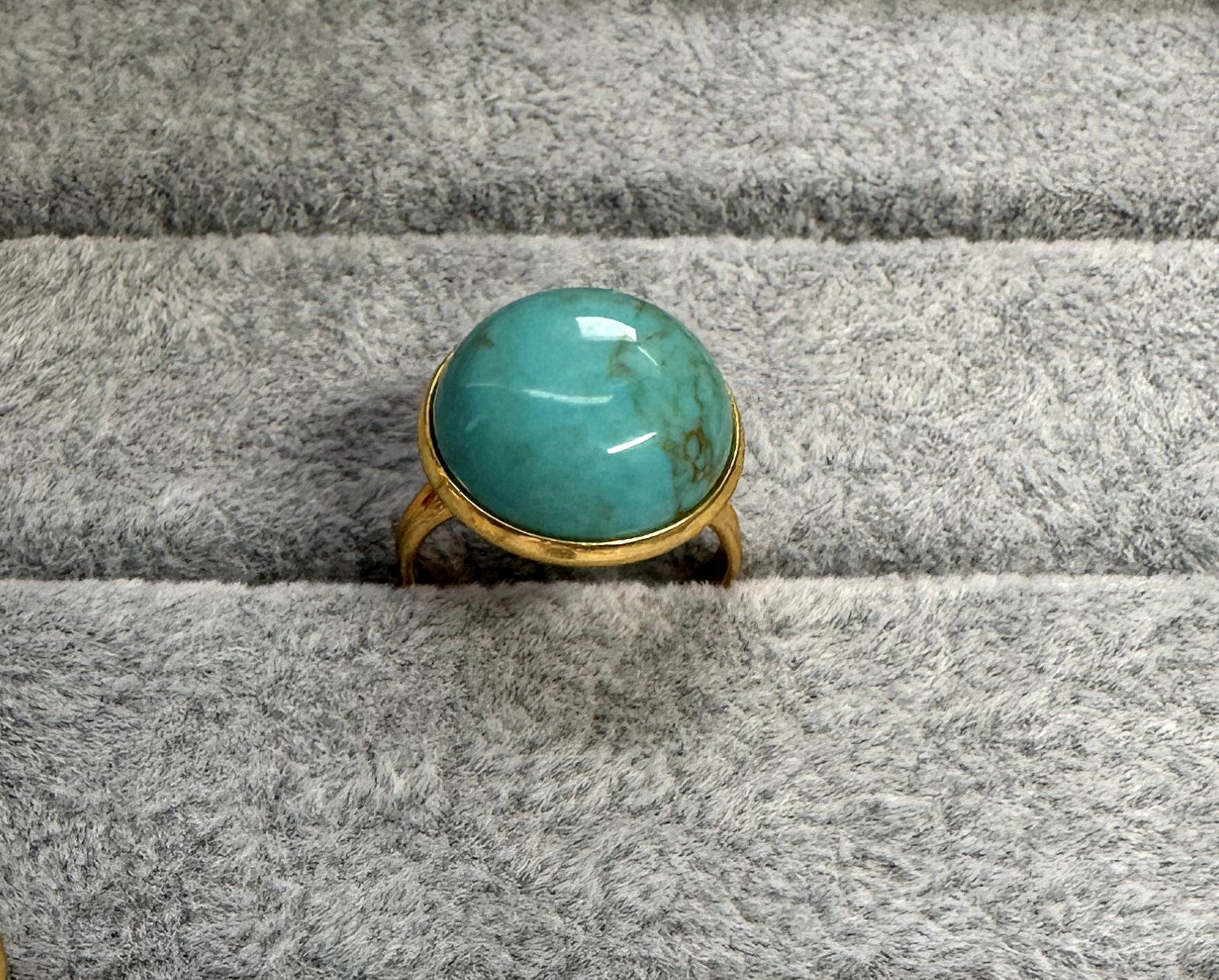 gold plated adjustable ring with turquoise round gemstone