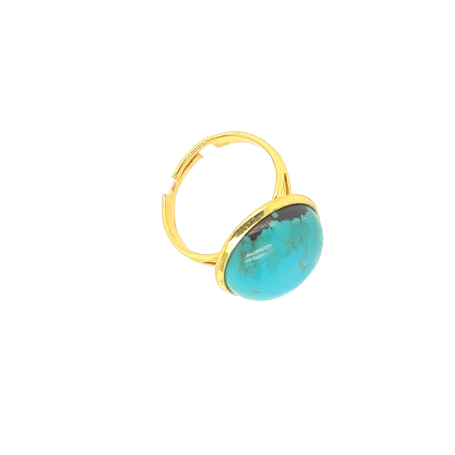 gold plated adjustable ring with turquoise round gemstone