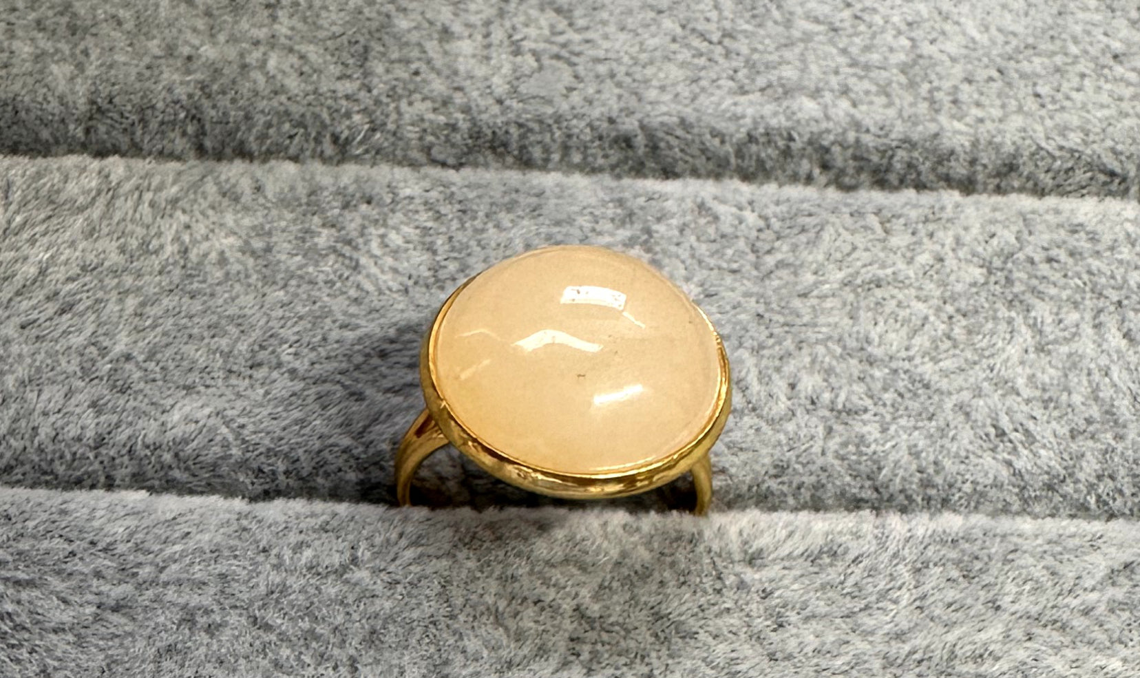 gold plated adjustable ring with white jade round gemstone