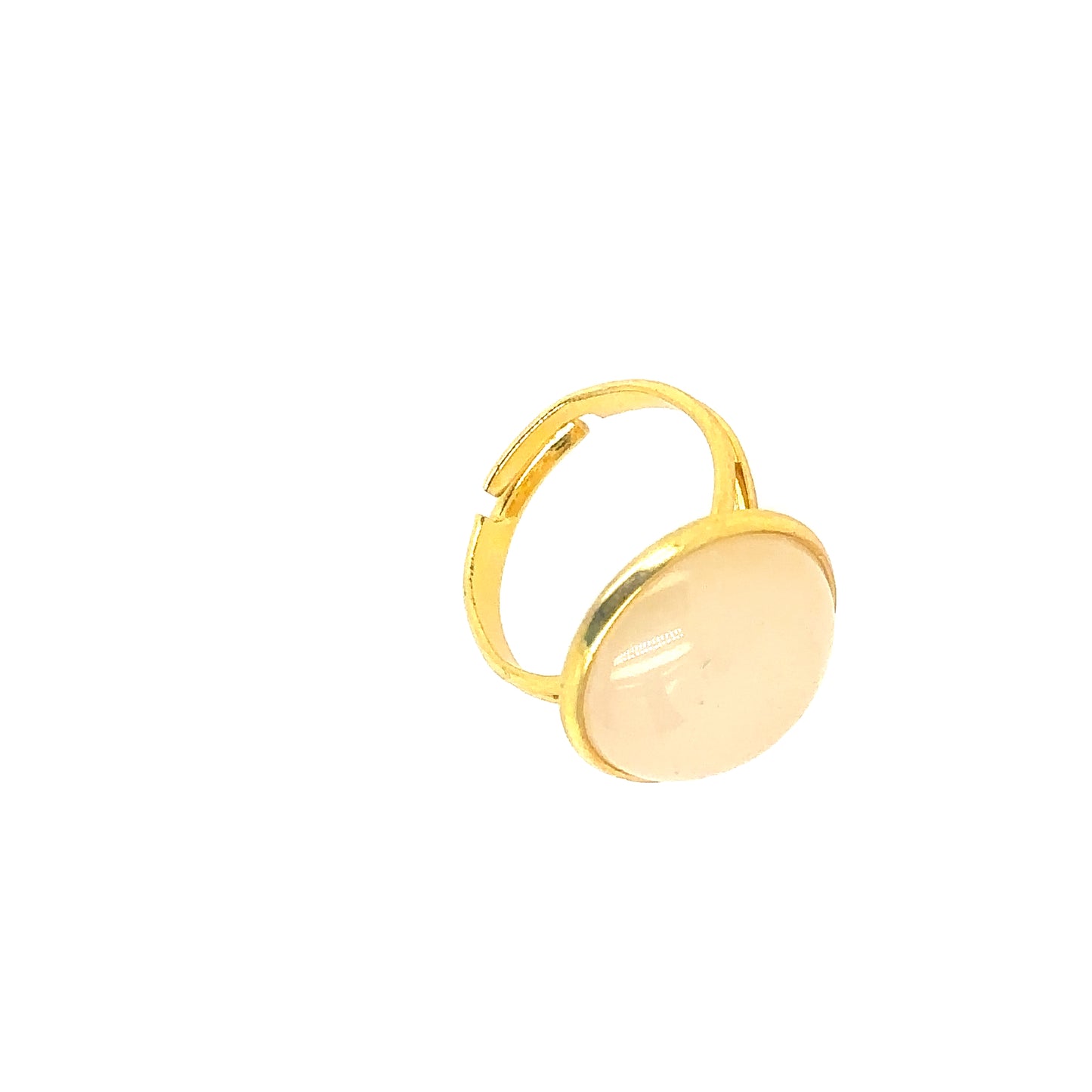 gold plated adjustable ring with white jade round gemstone