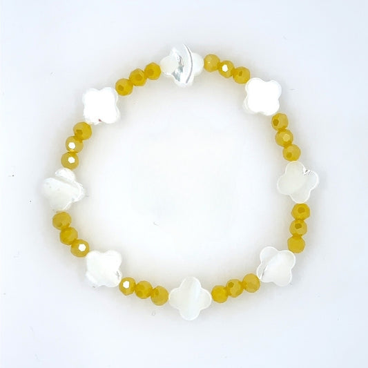 mother of pearl clover and yellow beaded bracelet
