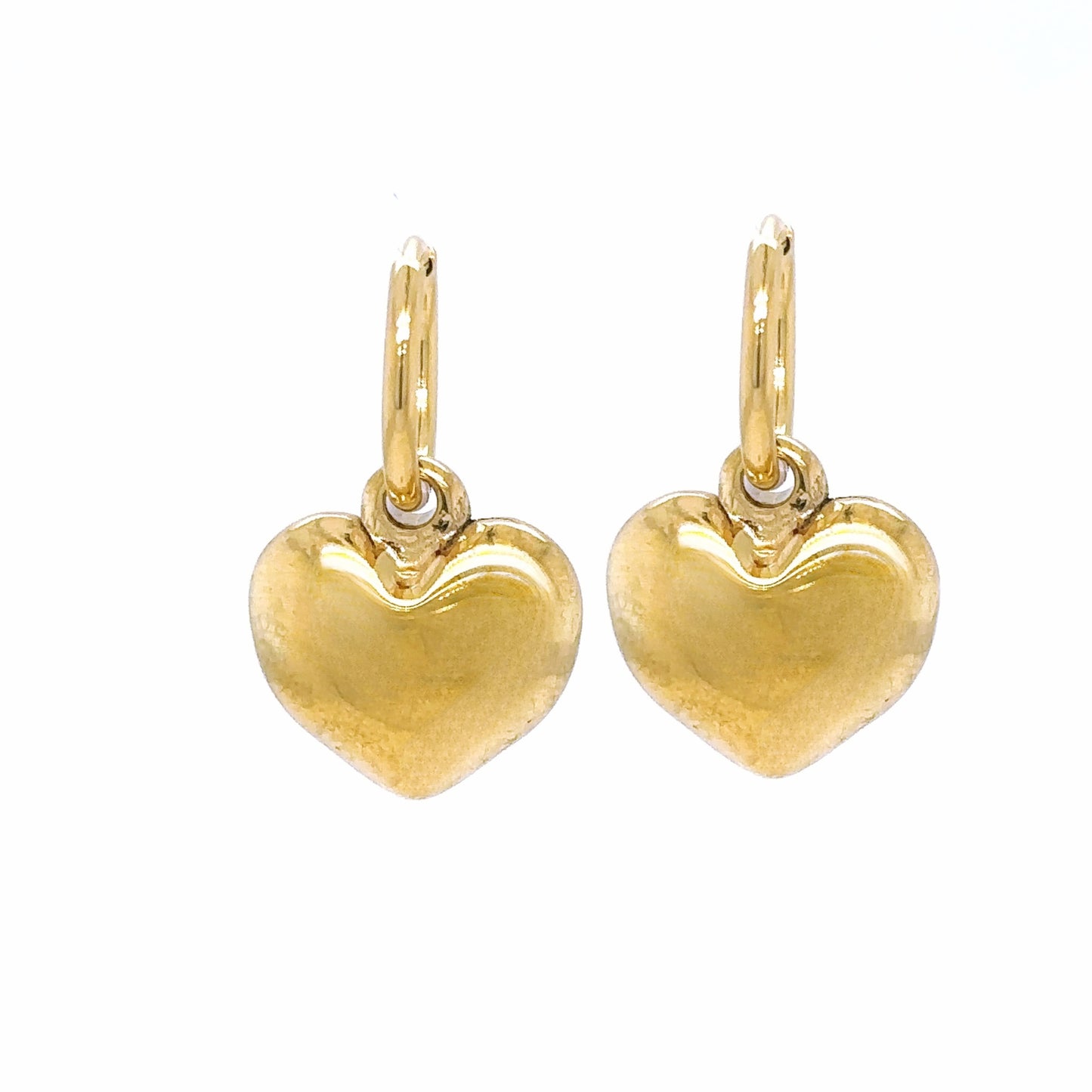 gold hoop earrings with big gold heart charms