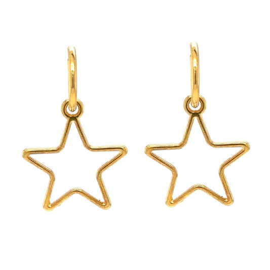 gold hoop earrings with big outline of a star charms