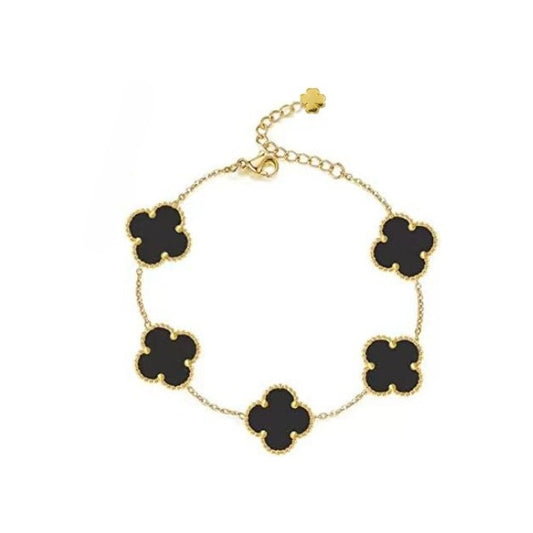 bracelet with five clover charms in black colour