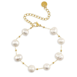 gold plated bracelet with 8 freshwater pearls all around