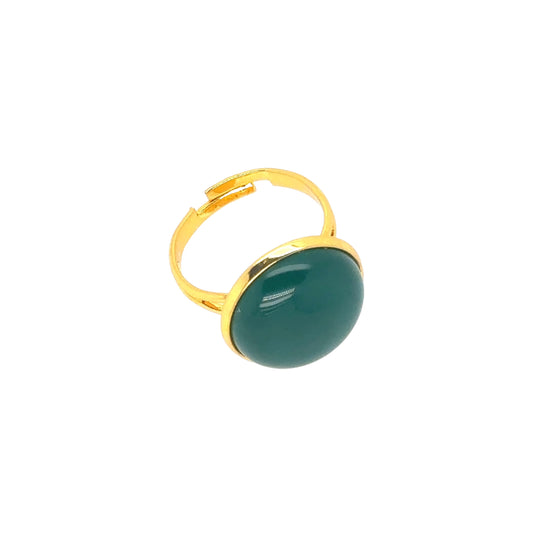 gold plated ring with Green Agate round gemstone