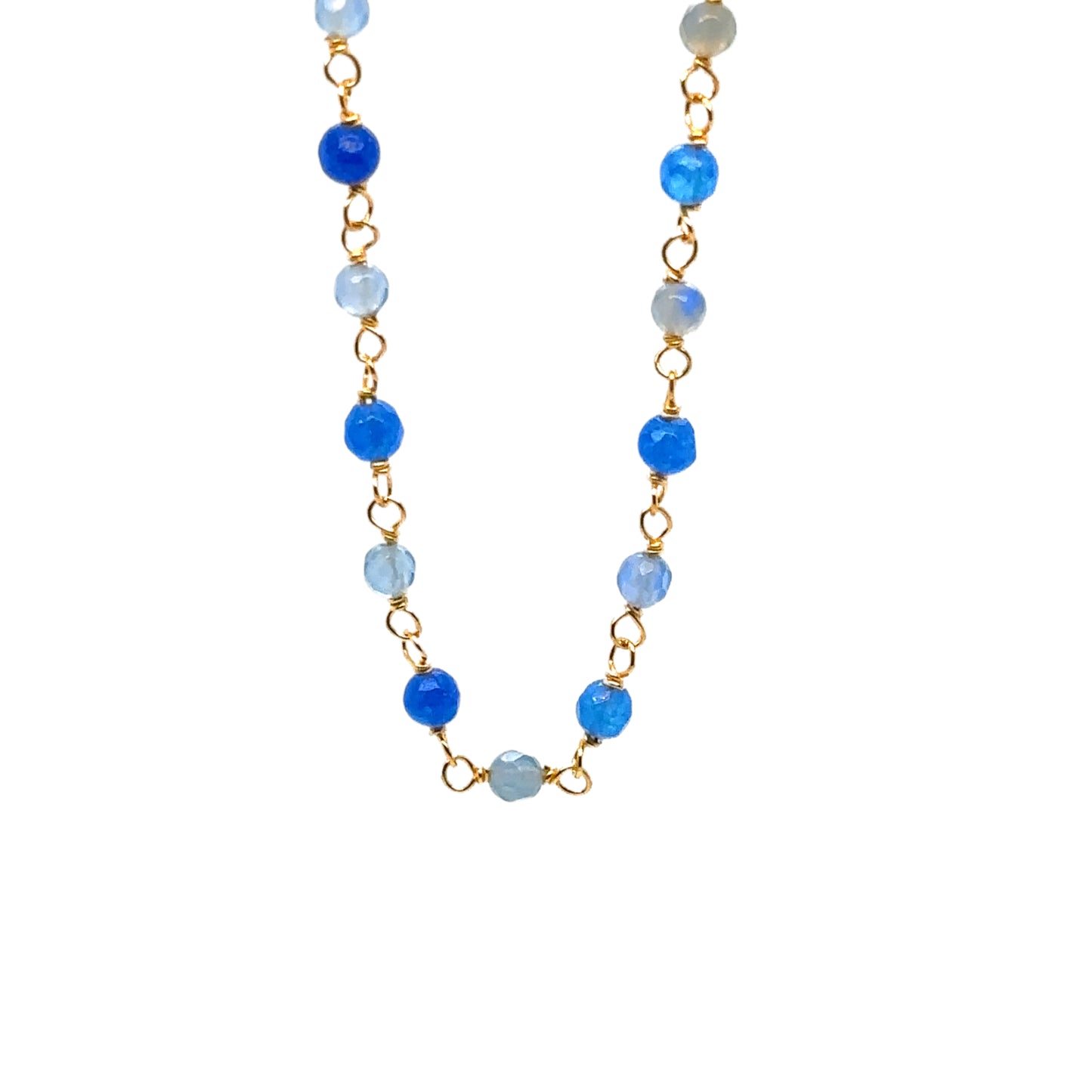 Rosary chain with alternating royal blue and light blue Onyx gemstones