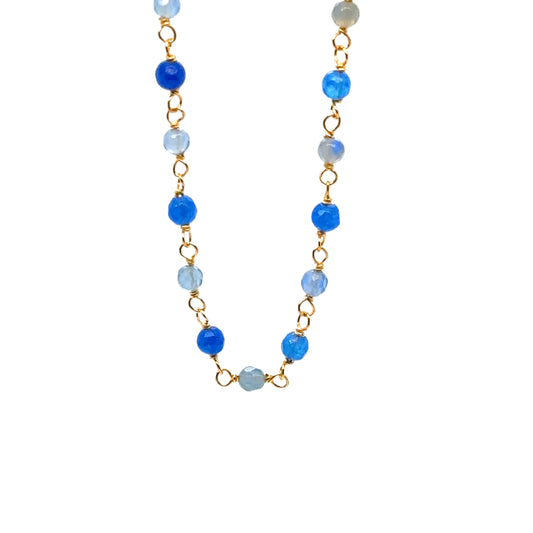 Rosary chain with alternating royal blue and light blue Onyx gemstones