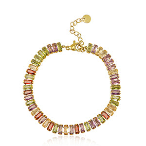pastel coloured zirconia and gold bracelet