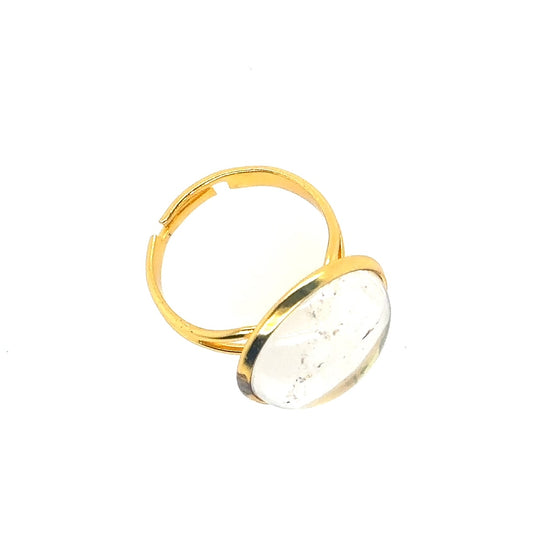 gold plated ring with rock crystal round gemstone