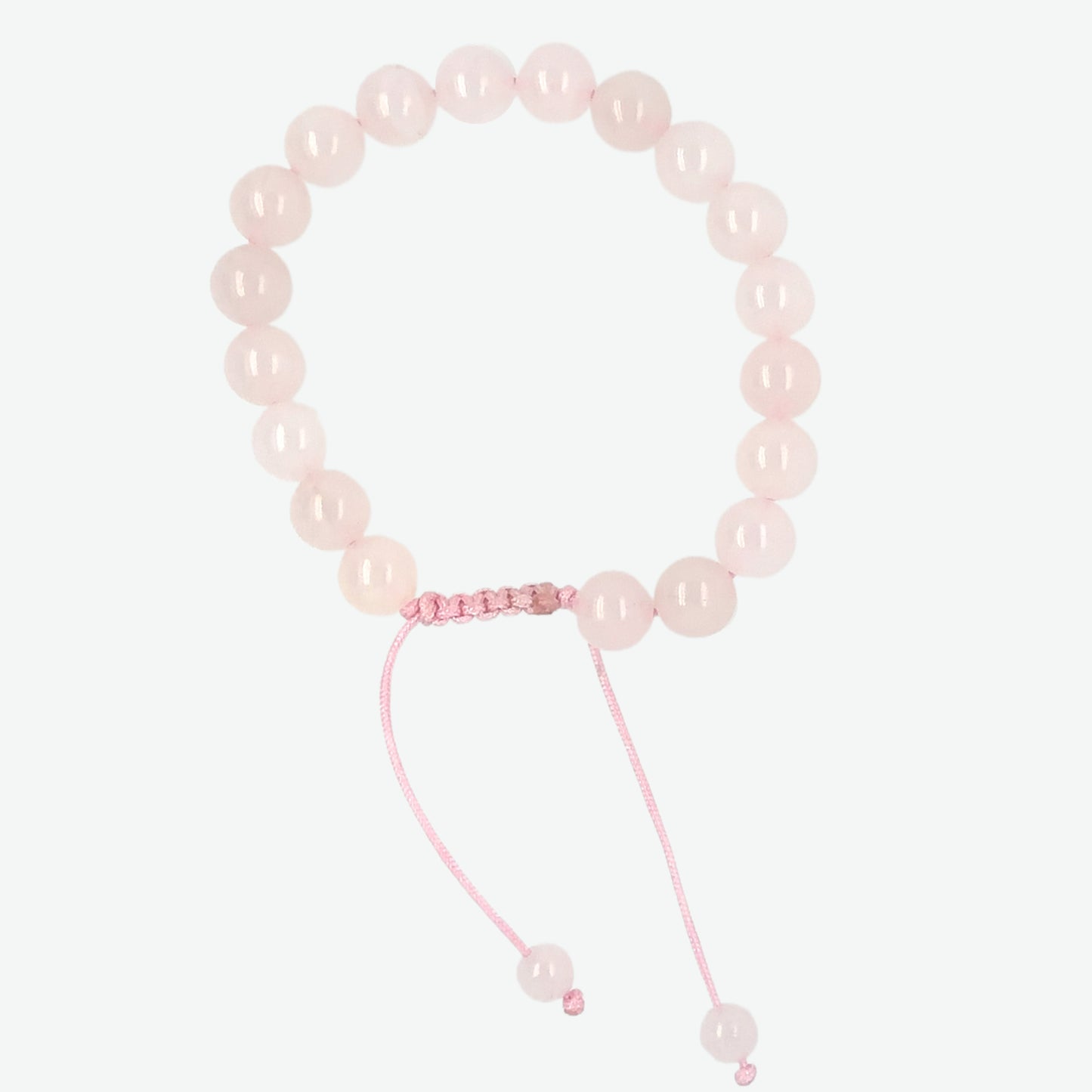 8mm rose quartz round gemstone bracelet with adjustable macrame sliding knot