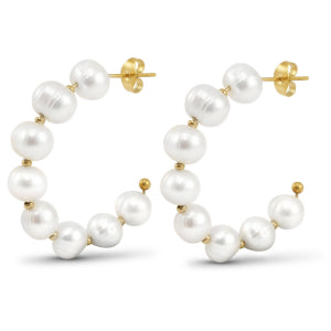 These cute earrings have 8 freshwater pearls in a curved hoop style