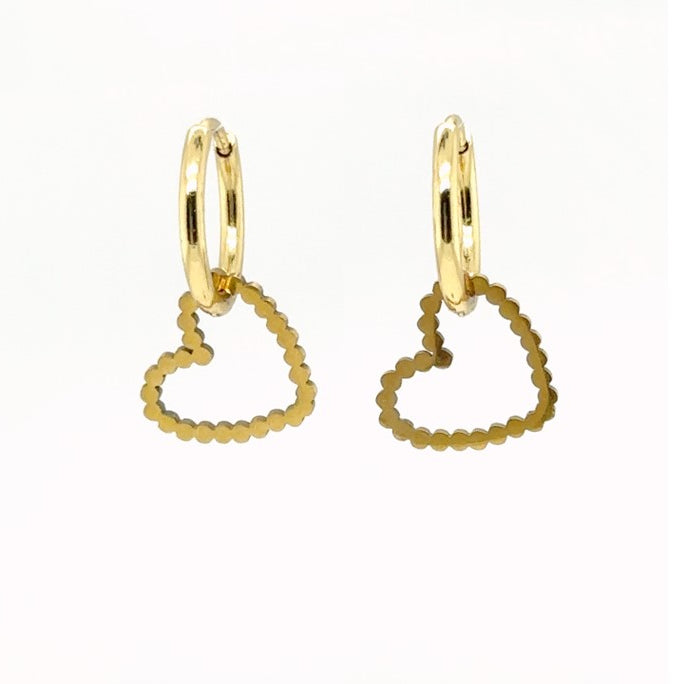 gold hoop earrings with small gold heart charms