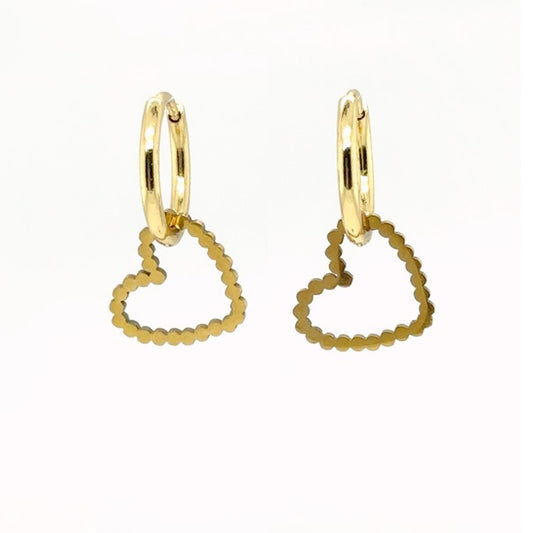 gold hoop earrings with small gold heart charms