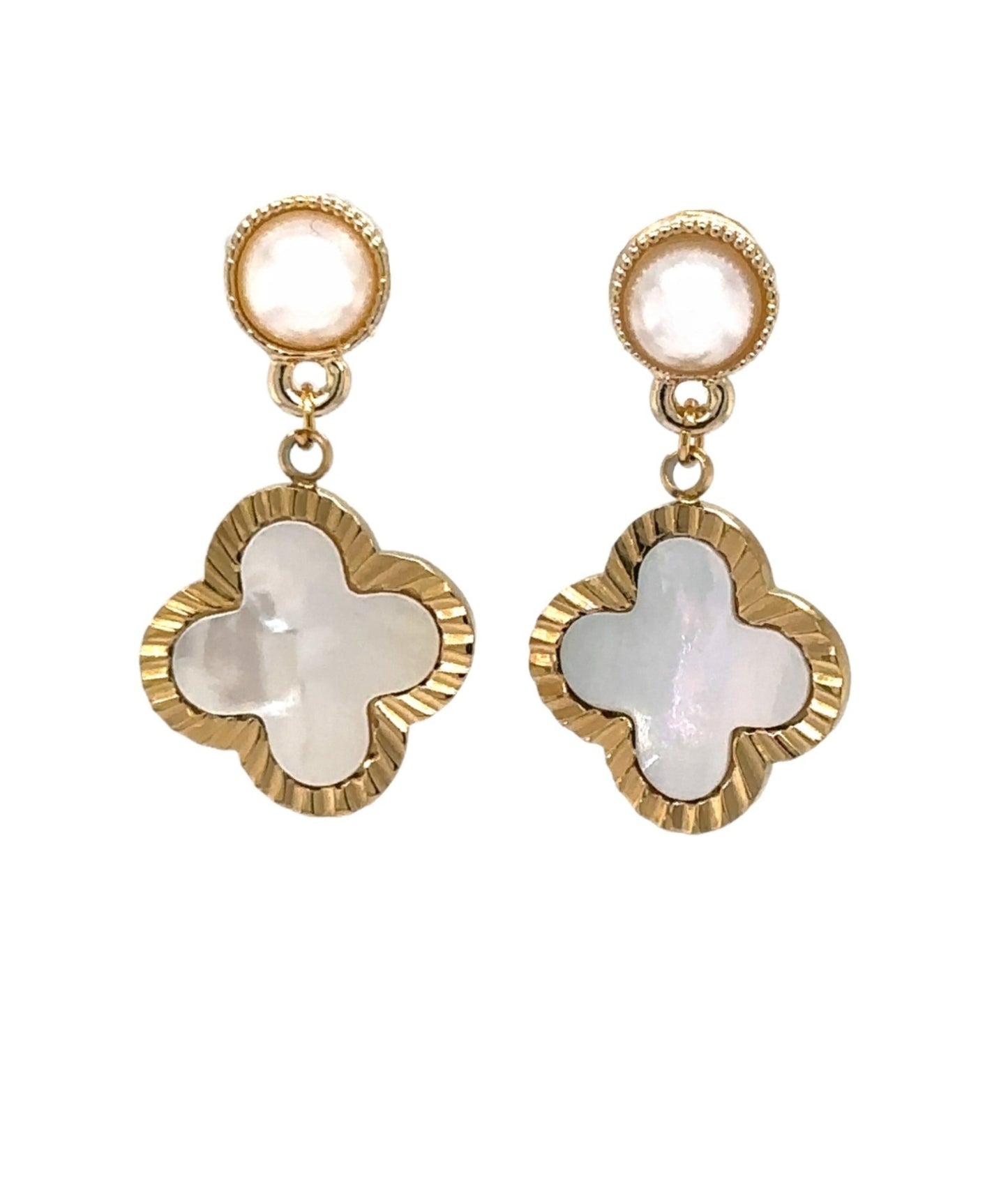 pearl studs with Large Clover Shell Charms